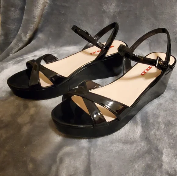 靴 Vintage Prada Sandals 37 Vintage Prada Flower Sandals Black Leather Size 37 Ankle